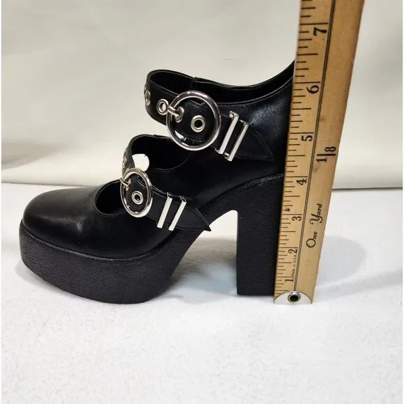 Lamoda Platform Mary Jane Heels Double Strap Ring Buckle Goth Alt Black Size 8 - Picture 8 of 13